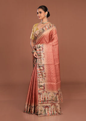 Pink Tussar Silk Saree With Blouse Piece