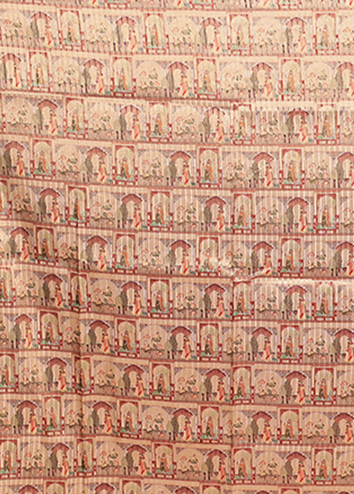 Pink Tussar Silk Saree With Blouse Piece