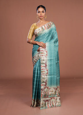 Green Tussar Silk Saree With Blouse Piece