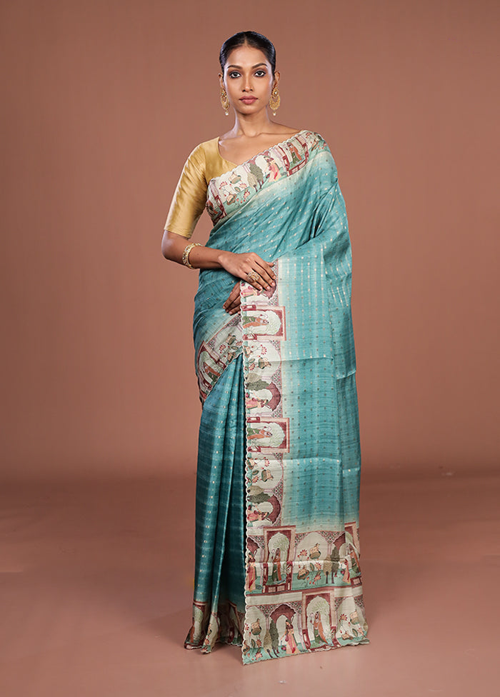 Green Tussar Silk Saree With Blouse Piece