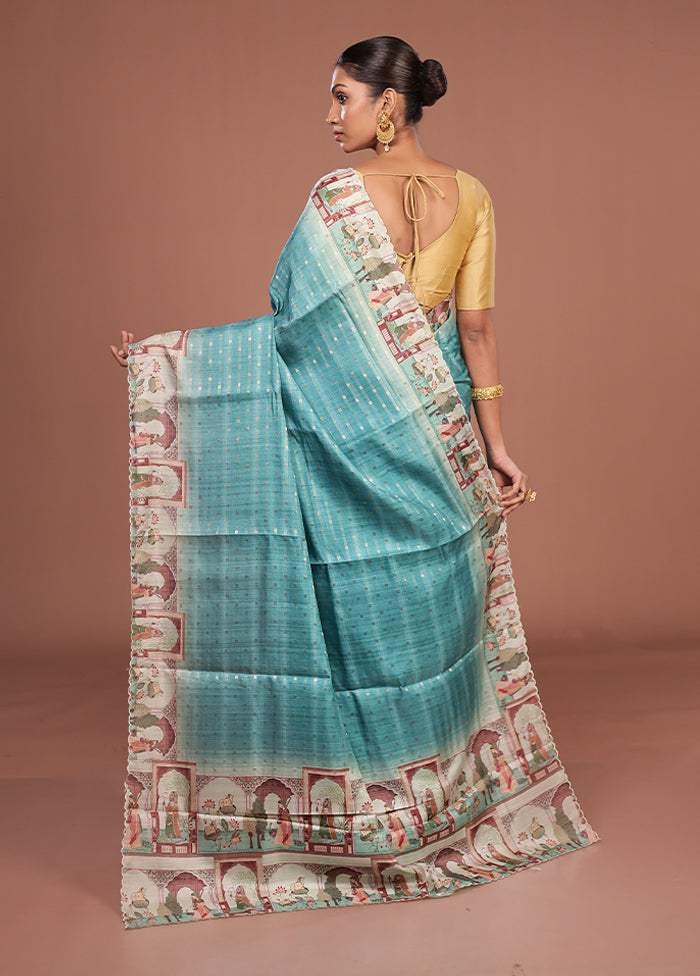 Green Tussar Silk Saree With Blouse Piece