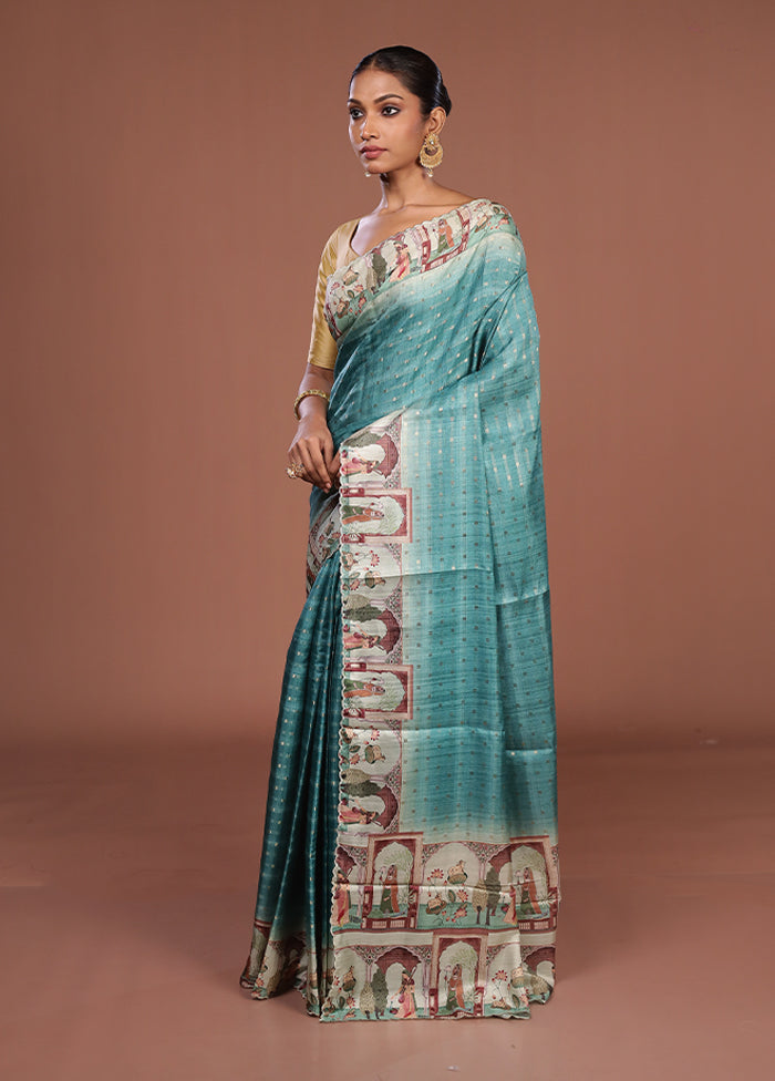 Green Tussar Silk Saree With Blouse Piece