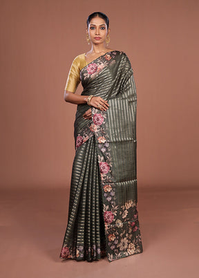 Green Tussar Silk Saree With Blouse Piece