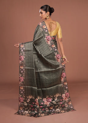 Green Tussar Silk Saree With Blouse Piece