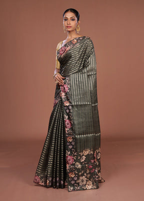 Green Tussar Silk Saree With Blouse Piece