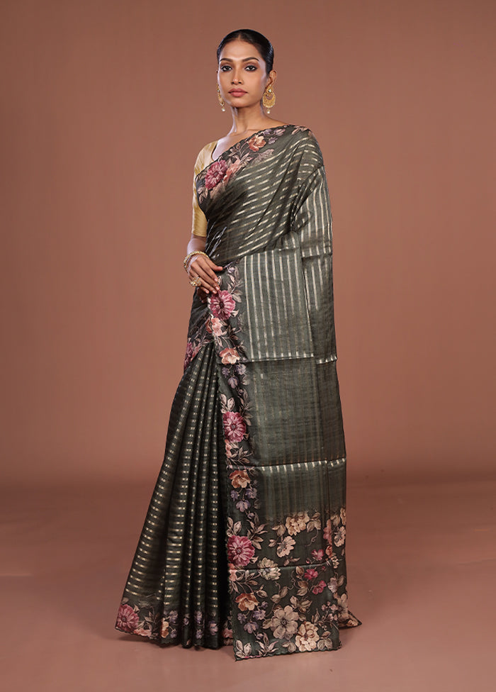 Green Tussar Silk Saree With Blouse Piece