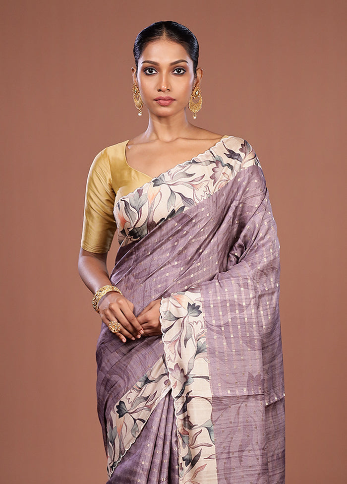 Purple Tussar Silk Saree With Blouse Piece