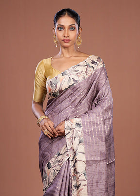 Purple Tussar Silk Saree With Blouse Piece