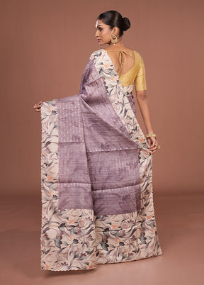 Purple Tussar Silk Saree With Blouse Piece