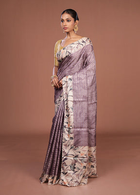 Purple Tussar Silk Saree With Blouse Piece