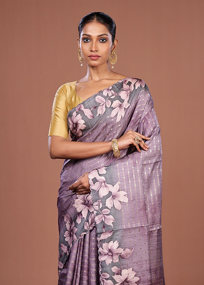 Purple Tussar Silk Saree With Blouse Piece