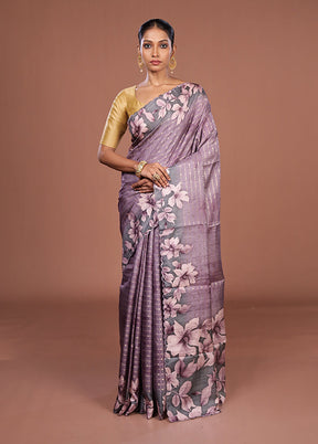 Purple Tussar Silk Saree With Blouse Piece