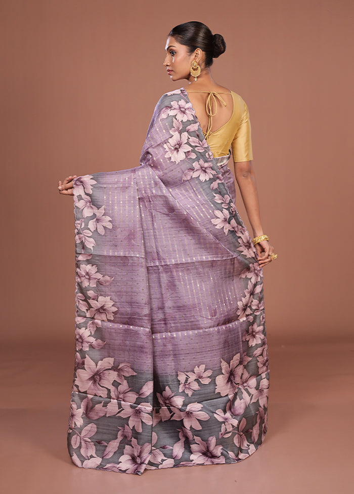 Purple Tussar Silk Saree With Blouse Piece