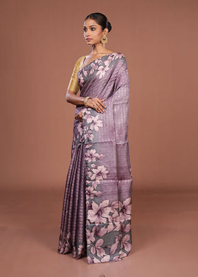 Purple Tussar Silk Saree With Blouse Piece