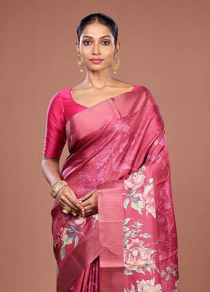 Pink Tussar Silk Saree With Blouse Piece