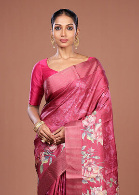 Pink Tussar Silk Saree With Blouse Piece