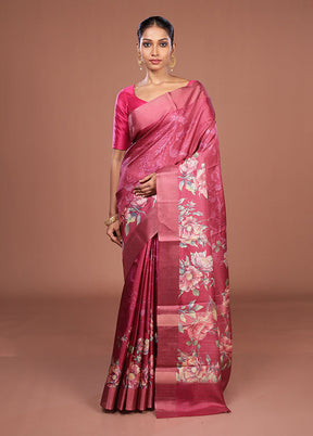 Pink Tussar Silk Saree With Blouse Piece