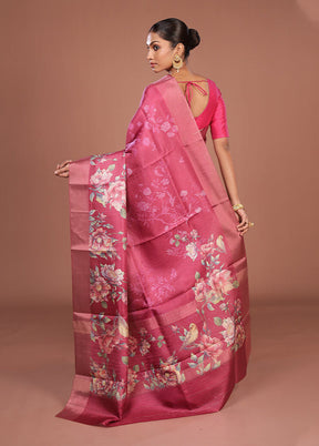 Pink Tussar Silk Saree With Blouse Piece