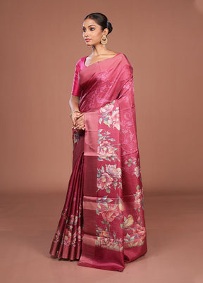 Pink Tussar Silk Saree With Blouse Piece