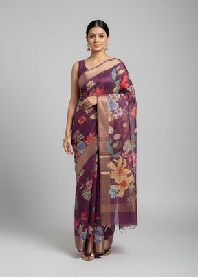 Purple Tussar Silk Saree With Blouse Piece