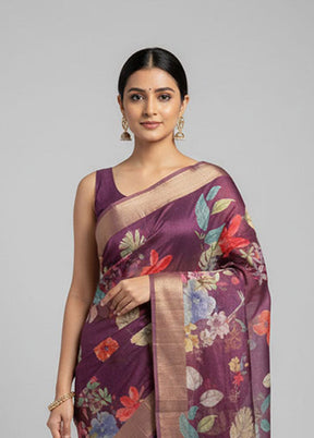 Purple Tussar Silk Saree With Blouse Piece