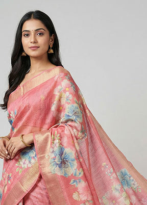 Pink Tussar Silk Saree With Blouse Piece