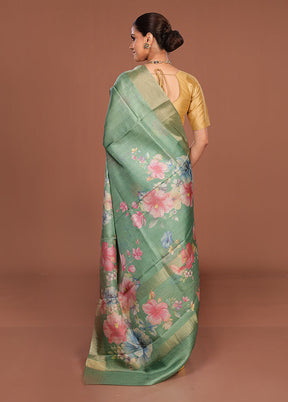 Green Tussar Silk Saree With Blouse Piece