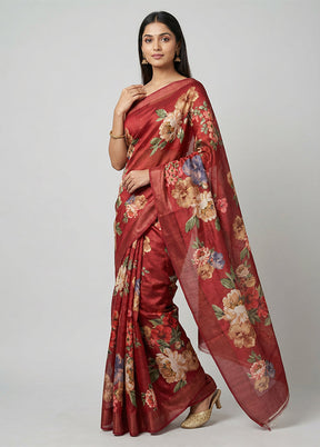 Red Tussar Silk Saree With Blouse Piece