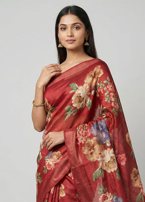 Red Tussar Silk Saree With Blouse Piece