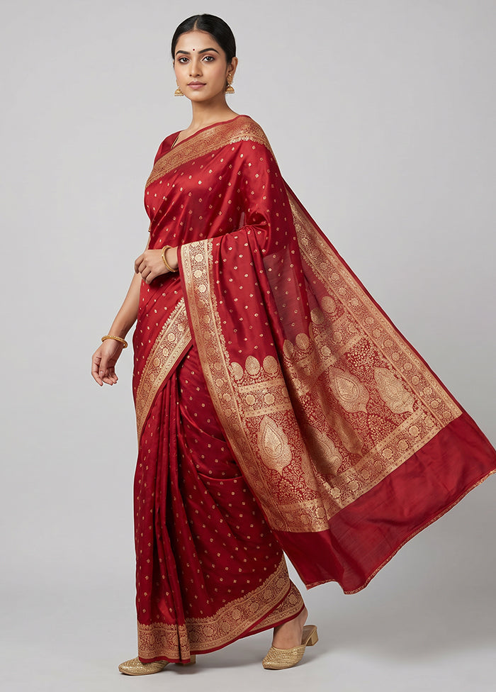 Red Banarasi Silk Saree With Blouse Piece