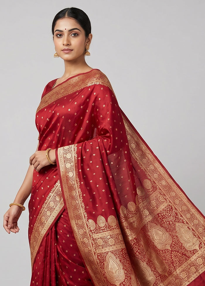 Red Banarasi Silk Saree With Blouse Piece