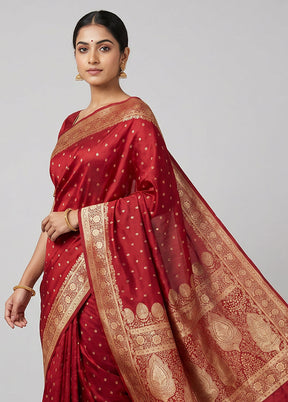 Red Banarasi Silk Saree With Blouse Piece