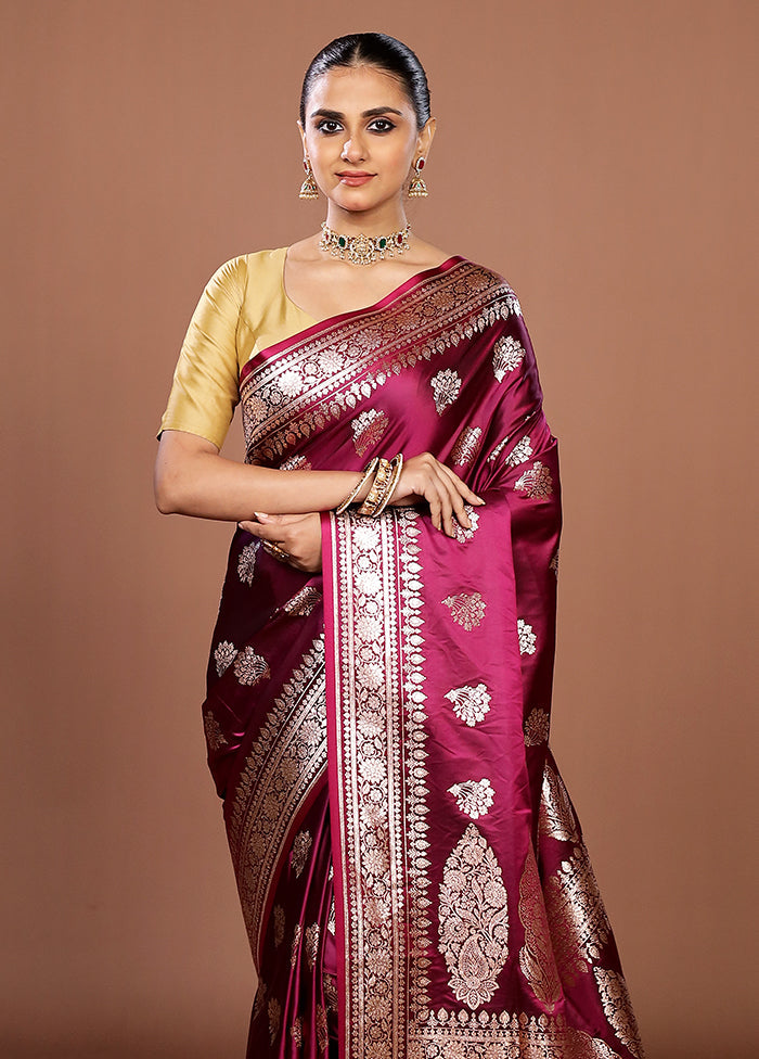 Purple Banarasi Silk Saree With Blouse Piece