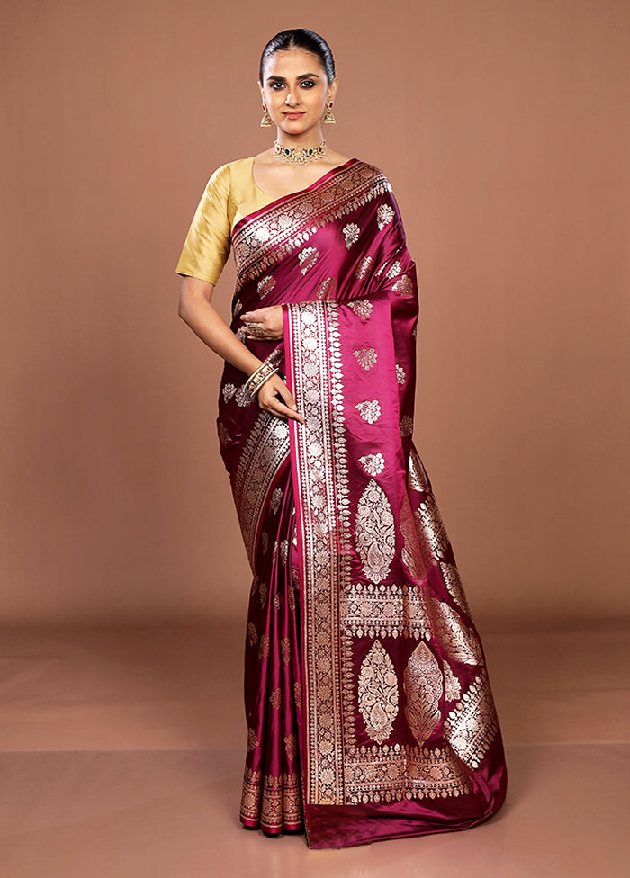 Purple Banarasi Silk Saree With Blouse Piece