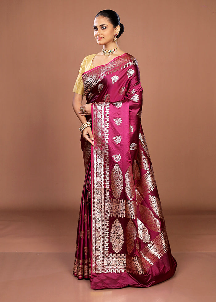 Purple Banarasi Silk Saree With Blouse Piece