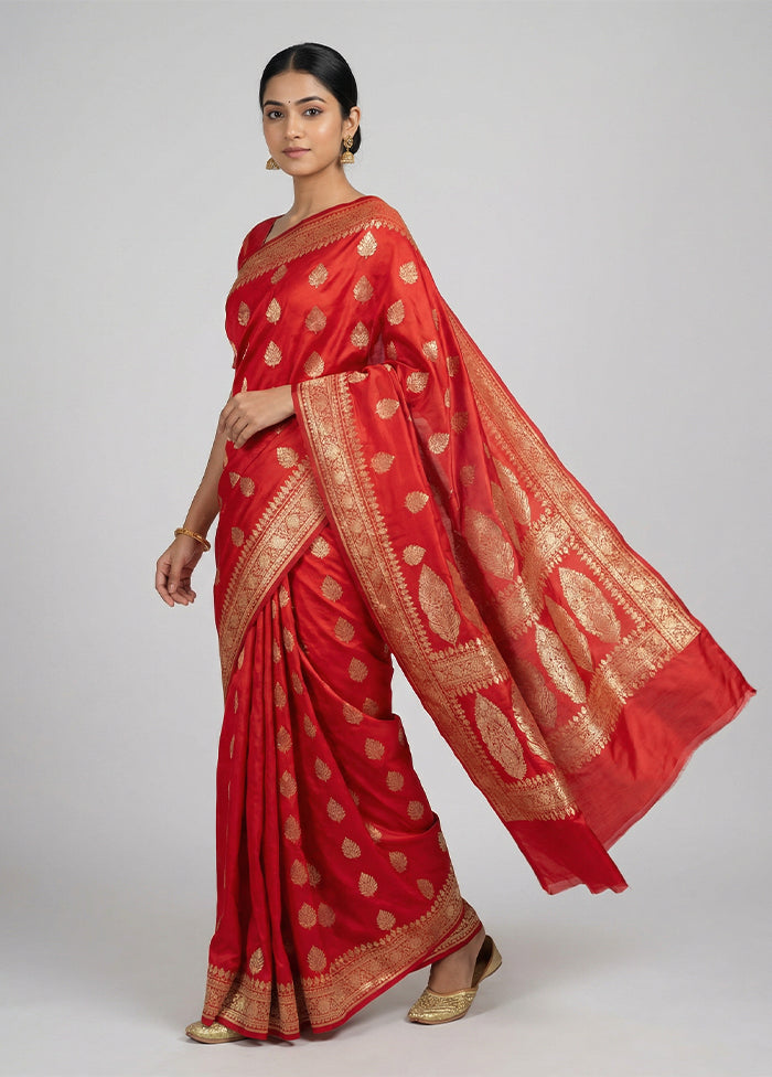 Red Banarasi Silk Saree With Blouse Piece