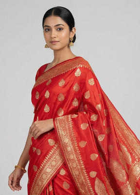 Red Banarasi Silk Saree With Blouse Piece