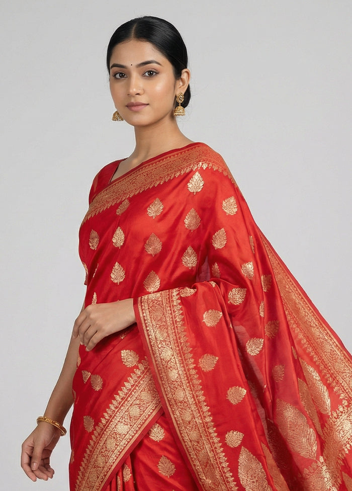 Red Banarasi Silk Saree With Blouse Piece