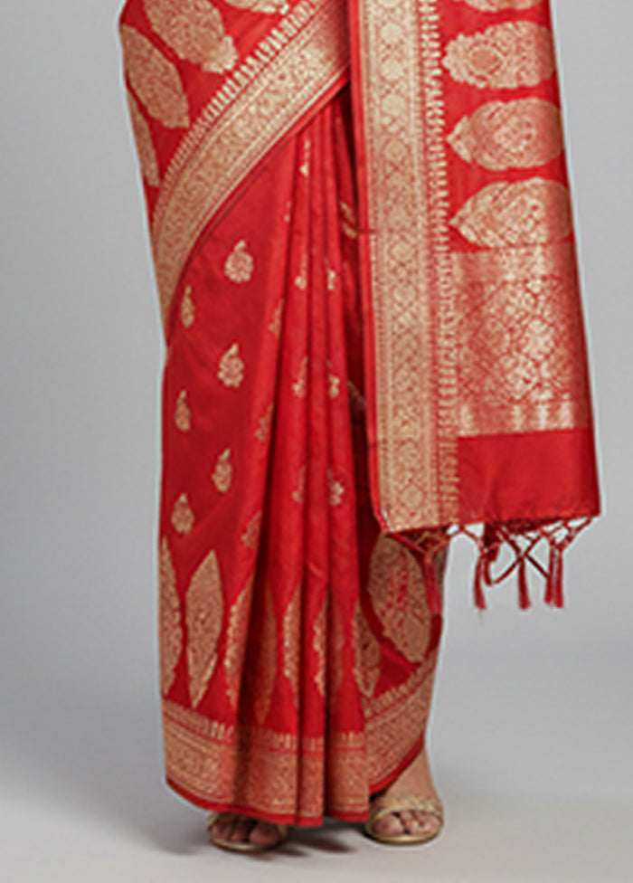 Red Banarasi Silk Saree With Blouse Piece