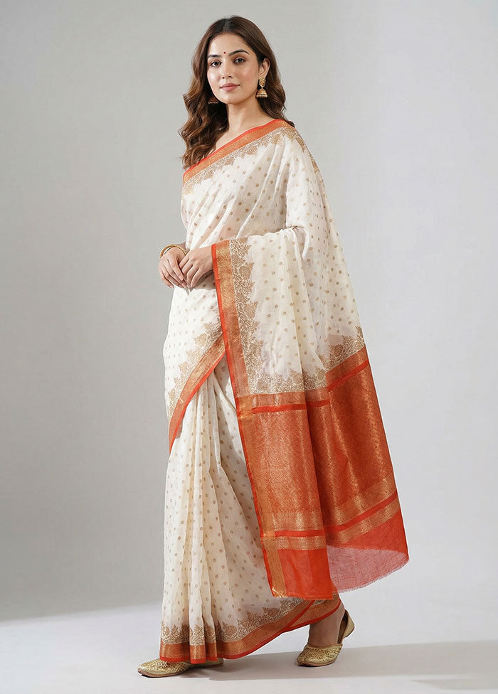 White Dupion Silk Saree With Blouse Piece