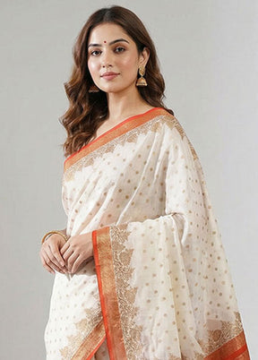 White Dupion Silk Saree With Blouse Piece