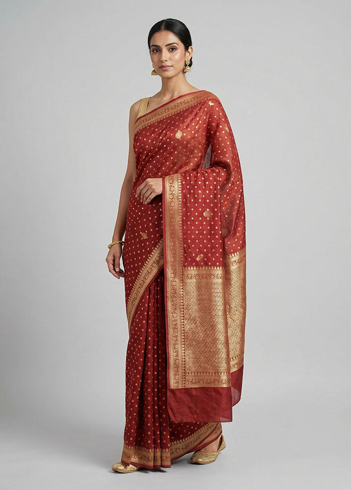 Maroon Kora Silk Saree With Blouse Piece