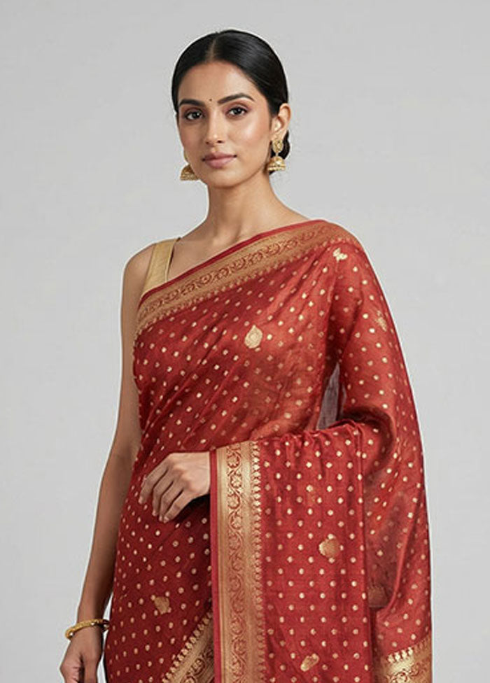 Maroon Kora Silk Saree With Blouse Piece