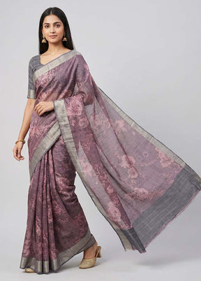 Purple Tussar Silk Saree With Blouse Piece