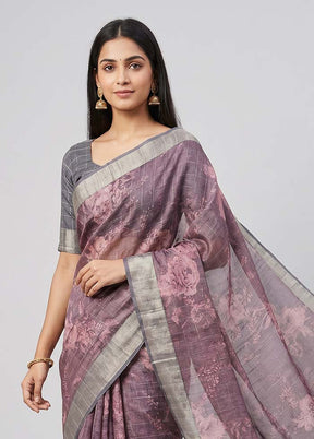 Purple Tussar Silk Saree With Blouse Piece