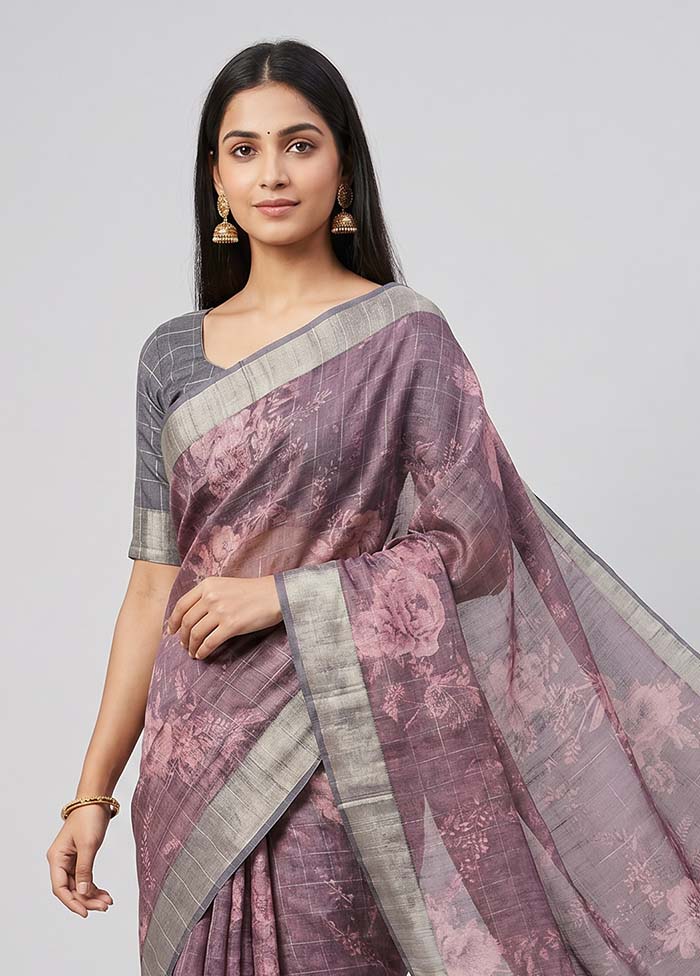 Purple Tussar Silk Saree With Blouse Piece