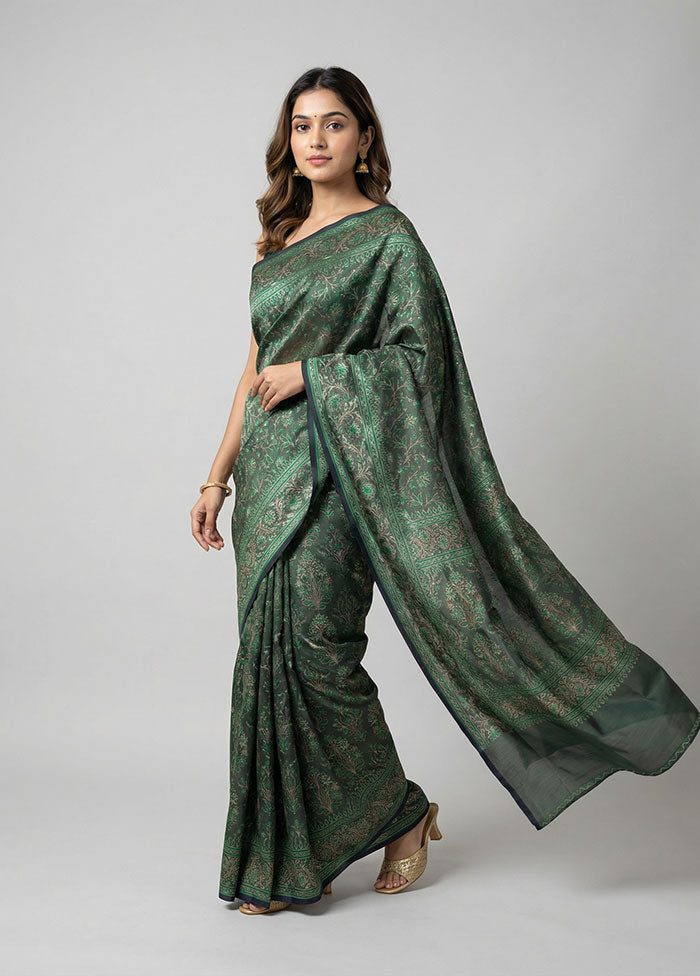 Grey Jamewar Silk Saree With Blouse Piece
