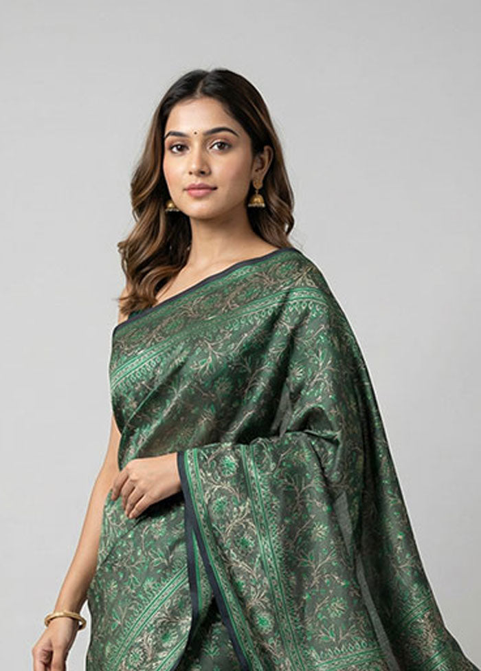 Grey Jamewar Silk Saree With Blouse Piece