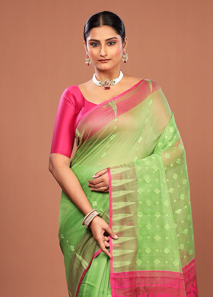 Green Jamdani Cotton Saree Without Blouse Piece