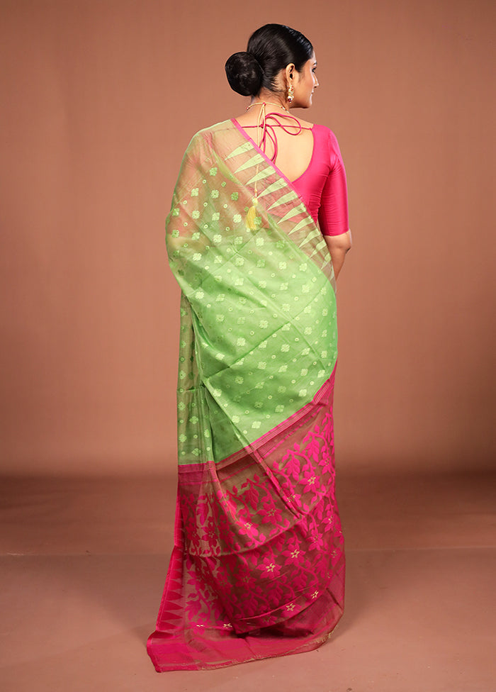 Green Jamdani Cotton Saree Without Blouse Piece
